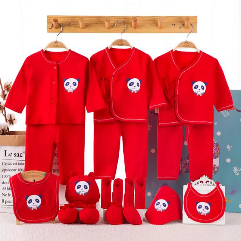 Одежда для новорожденных Костюм 18 шт./компл. младенческой Костюмы комплекты с мультипликационным принтом «панда», подарок на день рождения Одежда для маленьких детей; Размеры 0-3 месяца