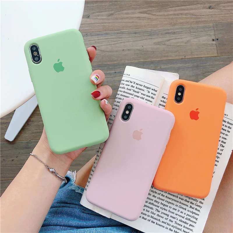 Оригинальный силиконовый логотип Чехол для iPhone 6S 7 8Plus X XR XS Макс жидкий папайи