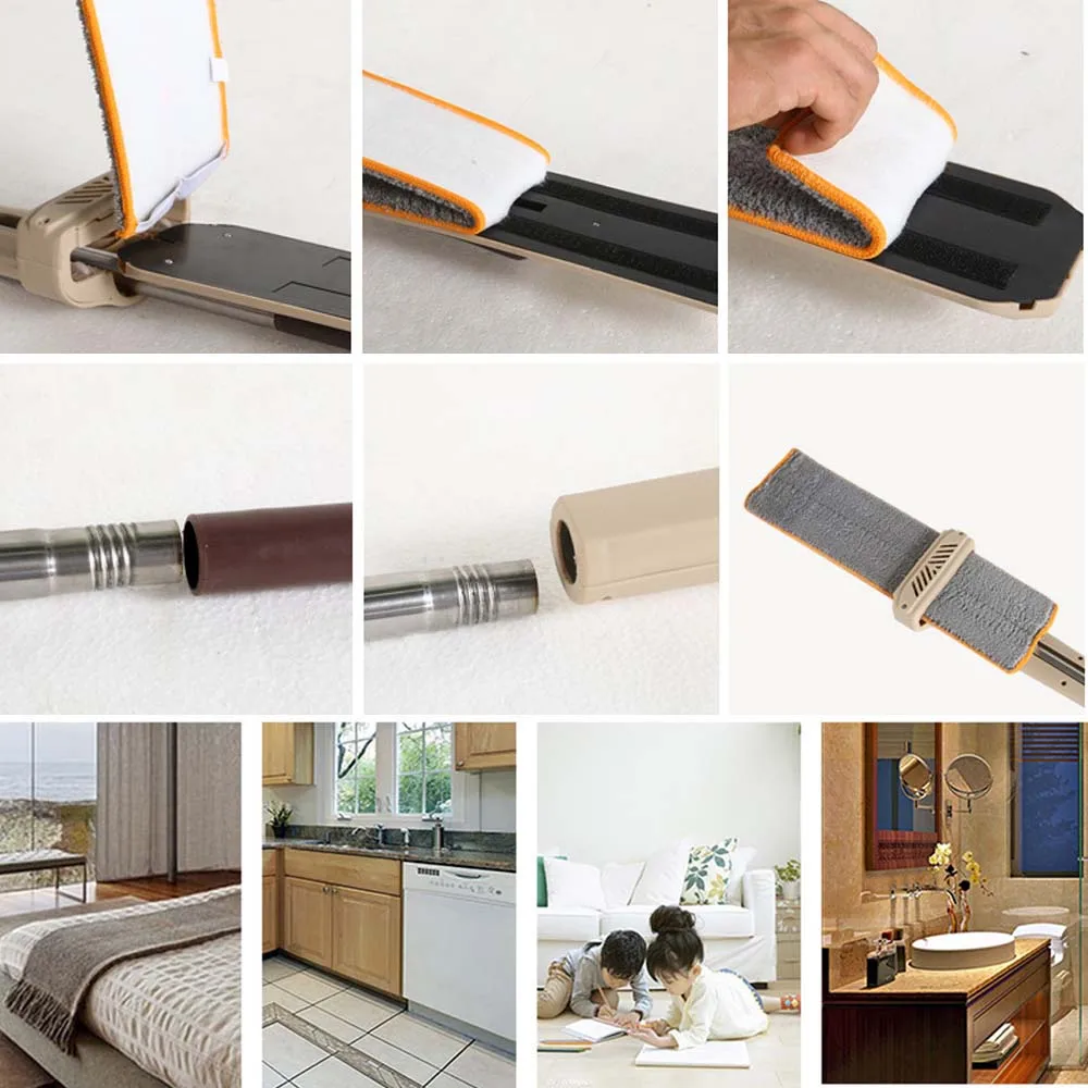 Household Mop 360 Degree Double Sided Flat Lazy Mop Cleaning Mop Self-Wringing Flipping with 2pcs Microfiber Replace Cloth