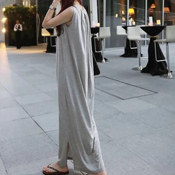 

LANMREM 2020 Summer New Casual Fashion Temperament Women Loose Solid Color Round Neck Sleeveless Split Dress TC643