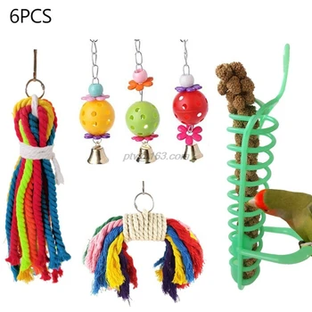 

Bird Parrot Foraging Toys Colorful Rope Swing Chewing Hanging Bell Cage Perches Toys for Small Pet Parrot Lovebird