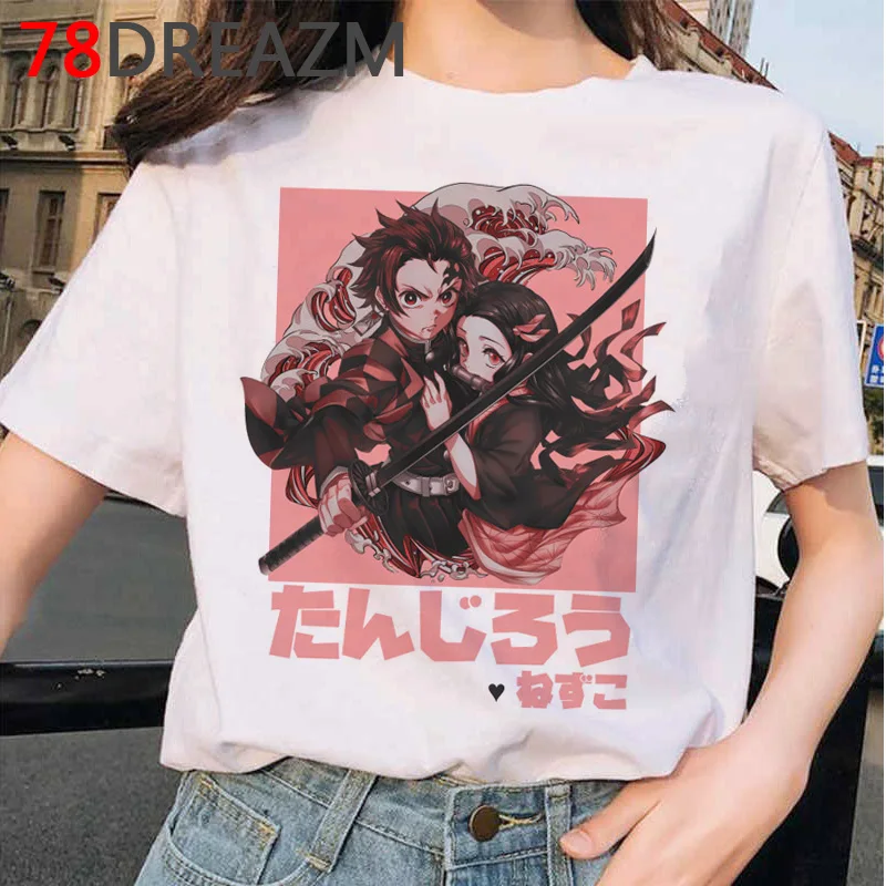 Японский аниме Demon Slayer Graphic женские футболки 2020 Kawaii Мультфильм Топы тройники