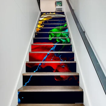 

Self Adhesive Colorful Water Canvas Home Decor Stair Stickers PVC Poster Print Art Picture Waterproof Wallpaper For Living Room