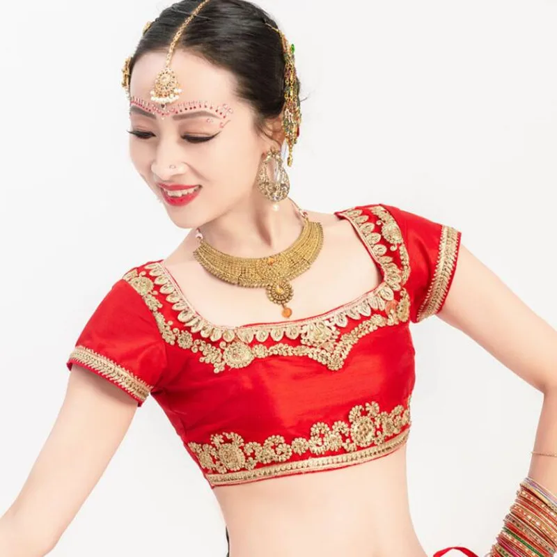 India Sarees Traditional Woman Girl Bellydance Blouse Performance Cotton Short Top Coat