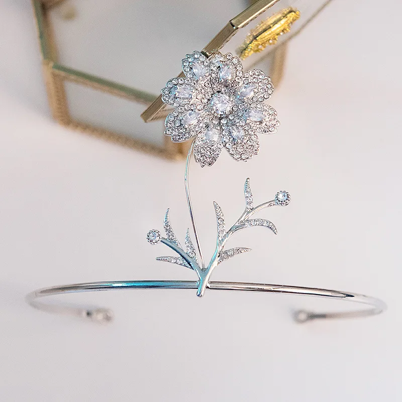 New Simple Shining Crystal Wedding Tiaras and Crowns for Bride Noiva Flower Headbands Women Girls Hair Ornaments FORSEVEN | Украшения и