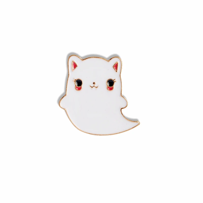 Мода мультфильм белый котенок эмалированная брошь Милые Женские нагрудные воротник булавки ПЭТ кошка белый спектр привидения Броши лучший друг подарок