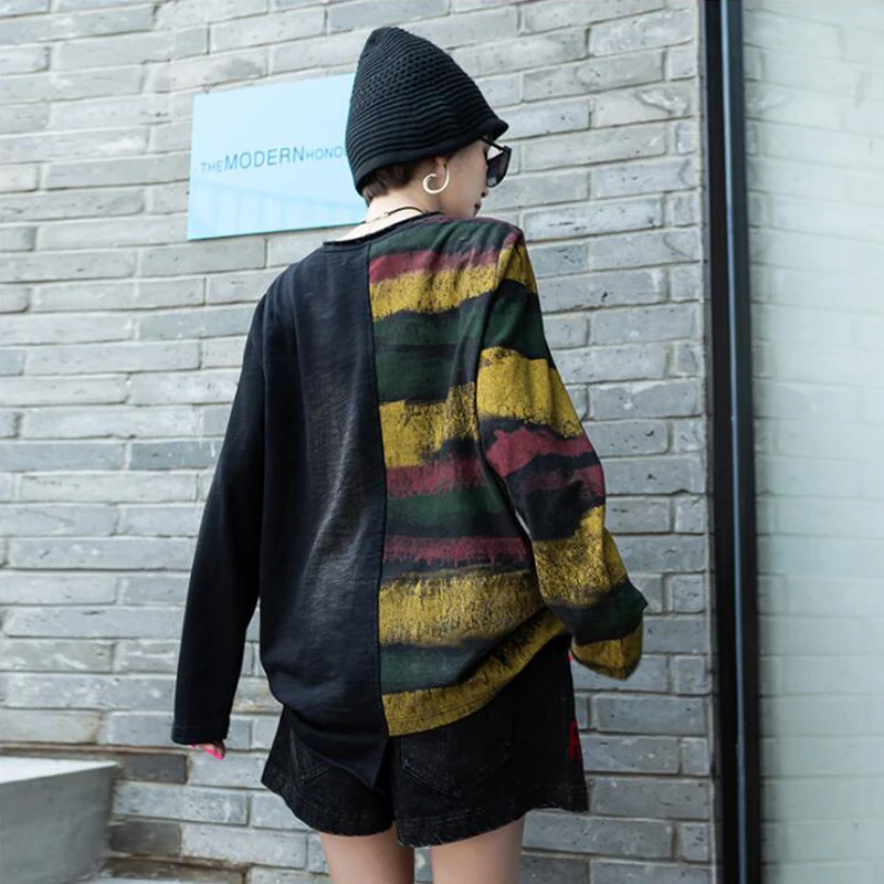 Tanie Max LuLu Fashion topy w koreańskim stylu koszulki damskie jesień odzież w stylu punkowym i ulicznym kobiet Patchwork Denim t shirty w stylu Vintage kobiece ubrania w paski