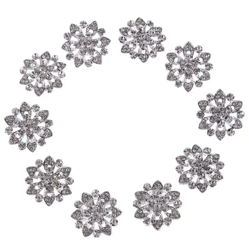 10pcs Flower Crystal Rhinestone Button DIY Wedding Dress Accessories