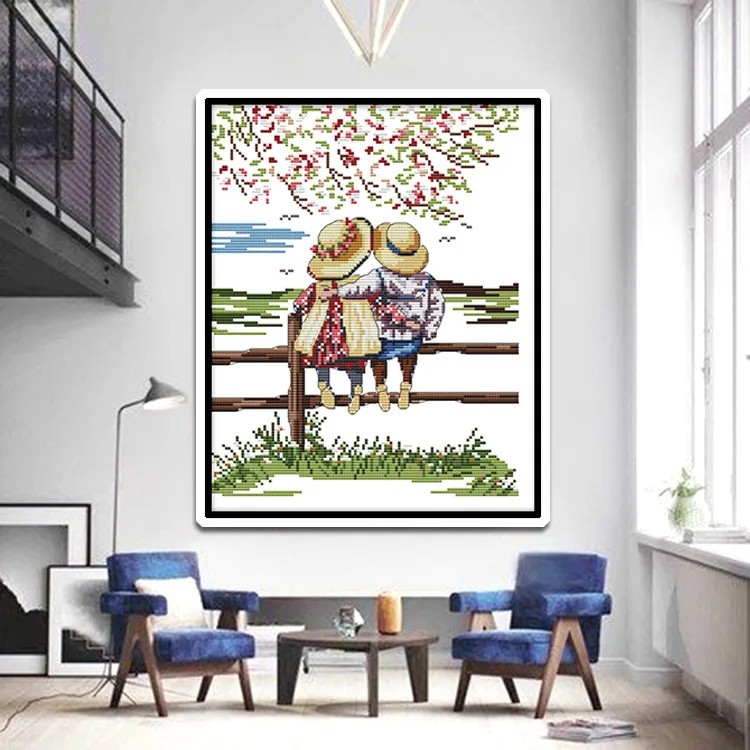 

Joy 99 Cross Stitch Printed Pattern Encyclopaedia Two Kids See Scenery Living Room Decorative Painting Customizable a Generation