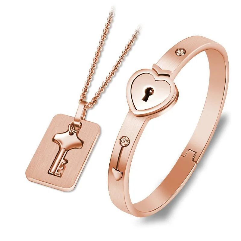 Модный концентрический ключ с замком, титановая сталь, нержавеющая сталь, ювелирный браслет, ожерелье, пара комплектов - Окраска металла: FJ