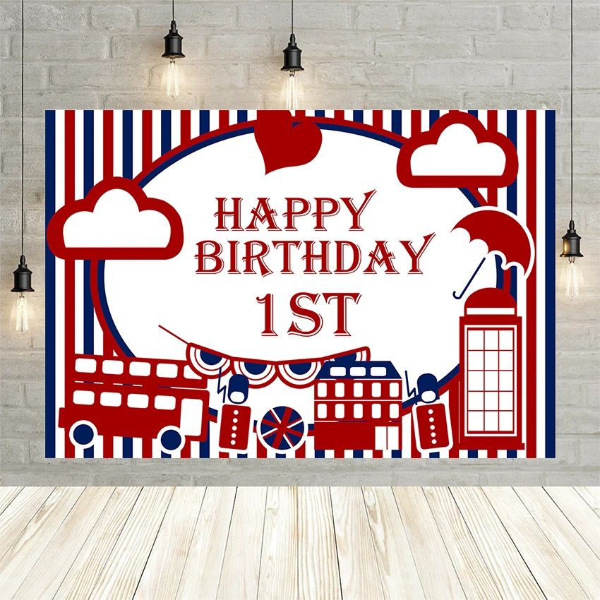 

Mehofond Baby 1st Birthday Party Backdrop Red Blue Stripe City Building Photography Background Photo Studio Photophone Banner