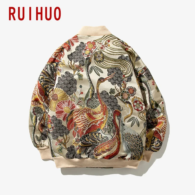 RUIHUO куртка с японской вышивкой, мужская уличная куртка-бомбер, Мужская модная куртка в стиле хип-хоп, мужские куртки и пальто, 5XL, осень