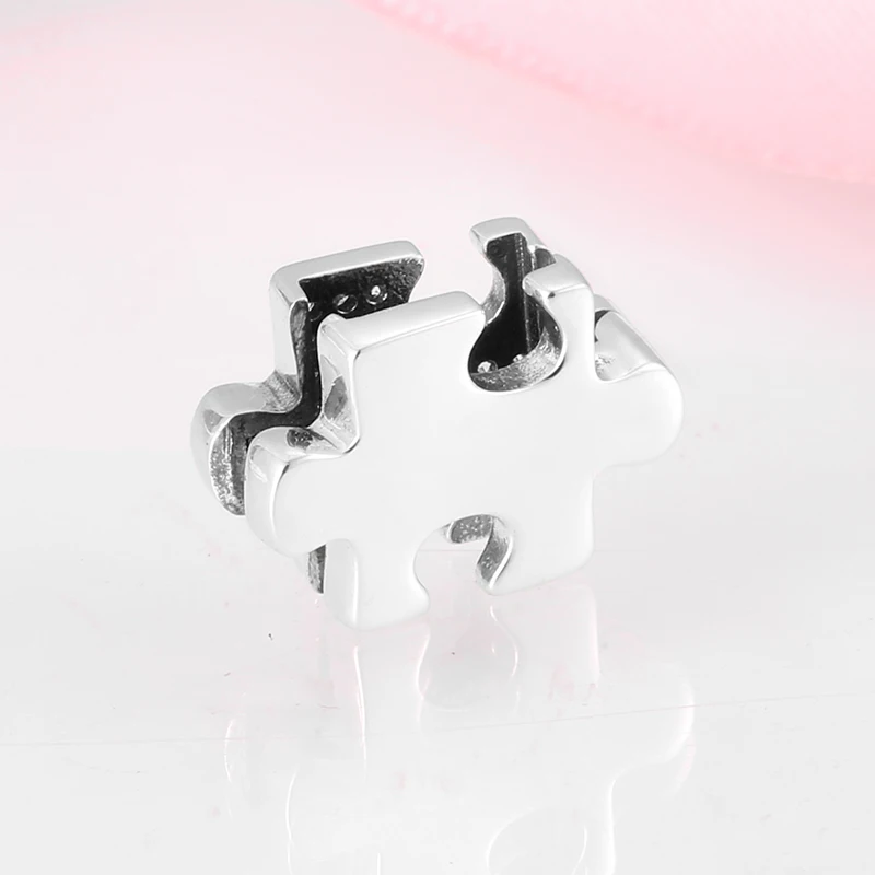 Hot sale 925 Sterling Silver Puzzles Jigsaw shape Bead Charms Fit Original reflection Charm Bracelet Diy Jewelry making