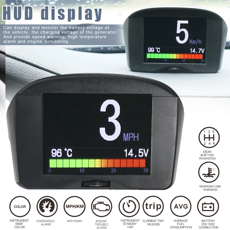 

Car OBD HUD Overspeed Warning System Windshield Voltage Alarm Temperature Meter PUO88