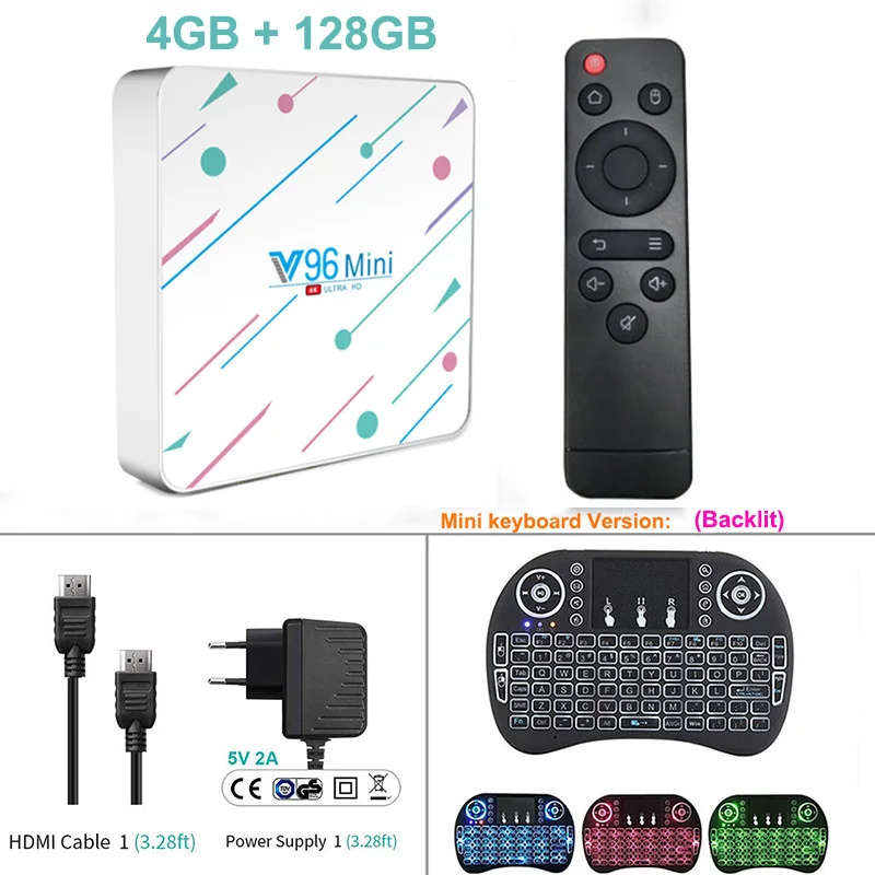 128GB Backlit Key 4 ГБ 128 ГБ V96 Мини Android 9,0 tv Box Allwinner H6 четырехъядерный 6K H.265 Wifi Netflix Youtube телеприставка 4 Гб 32 г/64 г медиаплеер - Цвет: 128GB Backlit Key