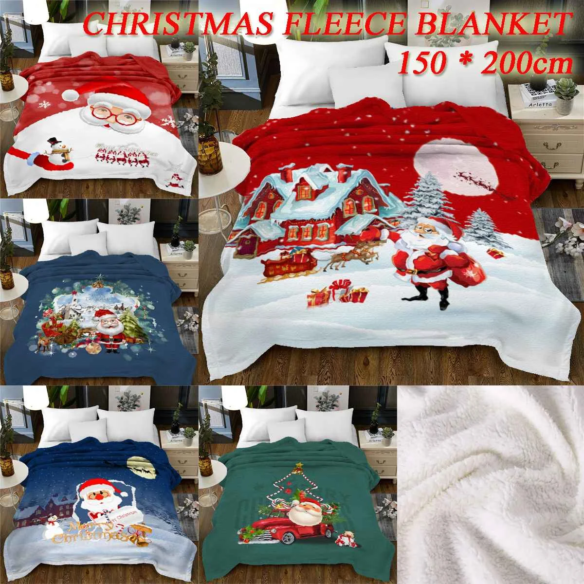 3D Christmas Blanket Coral Fleece Throw Blanket for Beds Adults Kids Christmas Gift Sherpa Fleece Blanket 150*200cm