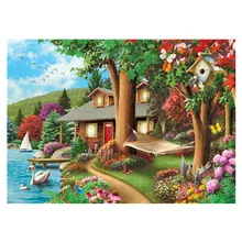 DIY Алмазная картина, полный круглый горный хрусталь джунгли реки 5D Вышивка крестиком Мозаика живопись(China)