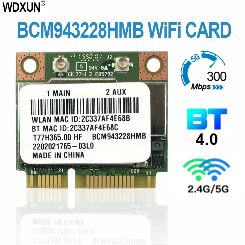 BCM 943228 HMB BCM 943228   802.11a/b/g/n 미니 pci-e Wifi 카드 300Mbps 2.4Ghz 5Ghz 무선 Bluetooth 4.0 어댑터 DELL ASUS ACER
