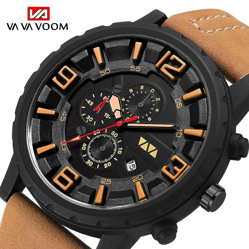 

VA VA VOOM Brand Sport Waterproof Quartz watches Men Wristwatch Calendar Male Watch Business Casual relogio masculino
