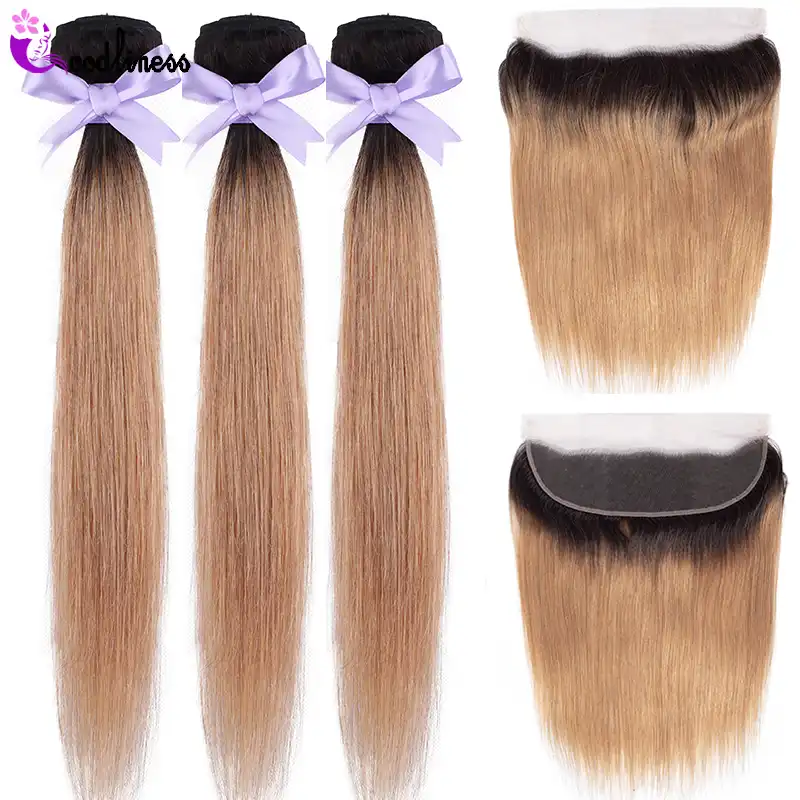 Ombre Human Hair Bundles With Frontal 1b 27 Brazilian Hair Weave