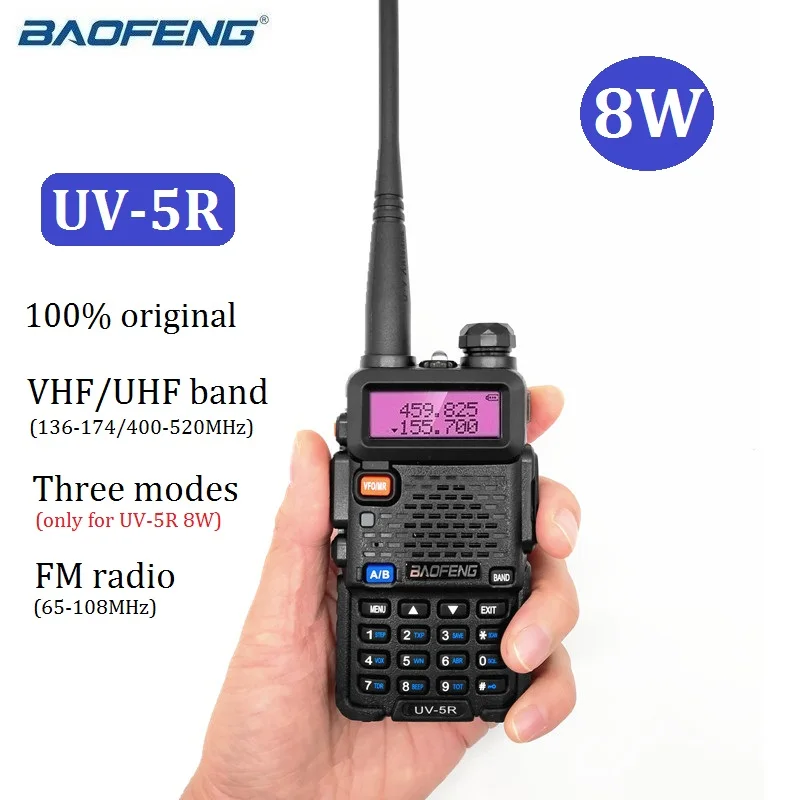 Реальные 8 Вт UV 5R иди и болтай Walkie Talkie VHF UHF приемно передающая радиоустановка