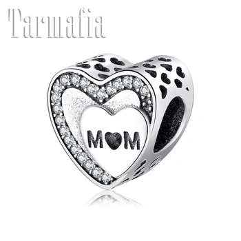 

2019 New 925 Sterling Silver Letter MOM Clear CZ Heart Beads Charms Fit Original Women Charm Bracelets Jewelry Gift for Mother