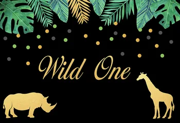

Animal Photography Backdrop Wild One Baby Shower Birthday Party Photo Background Black Green Leaves Photo Booth Props