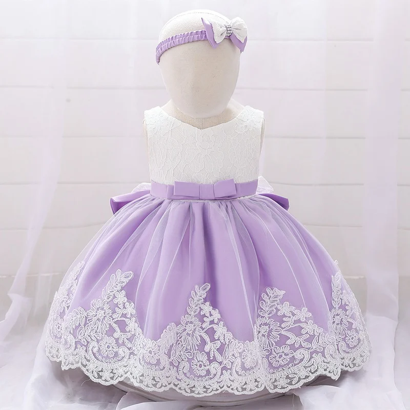 Детское платье принцессы для маленьких детей; кружевное бальное платье с большим бантом для девочек на день рождения и свадьбу+ повязка на голову; SPE300