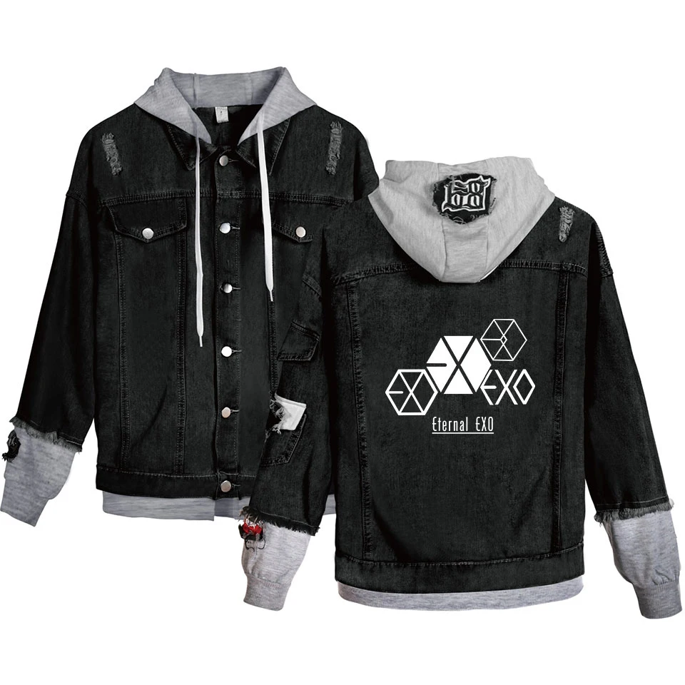 2019 Новое поступление EXO печать изображений джинсовая куртка Горячая Kpop Лоскутные