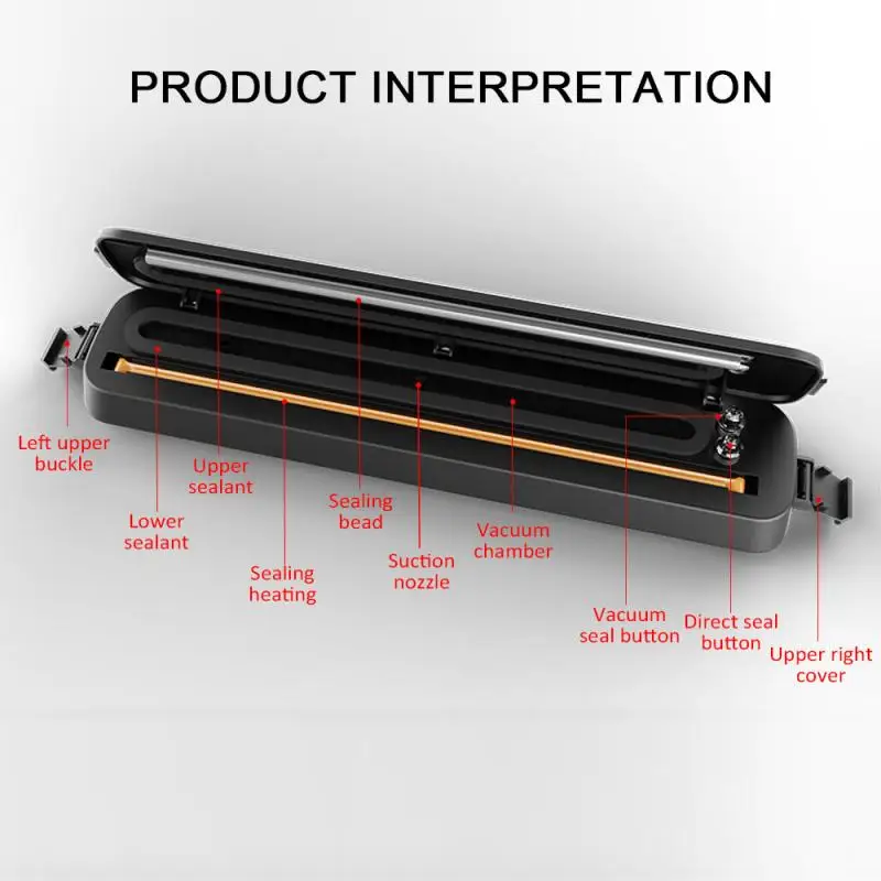 Portable Household Food Vacuum Sealer Packaging Machine Film Sealer Vacuum Packer Automatic 15Pcs Bags Use For Food Saver 270mm