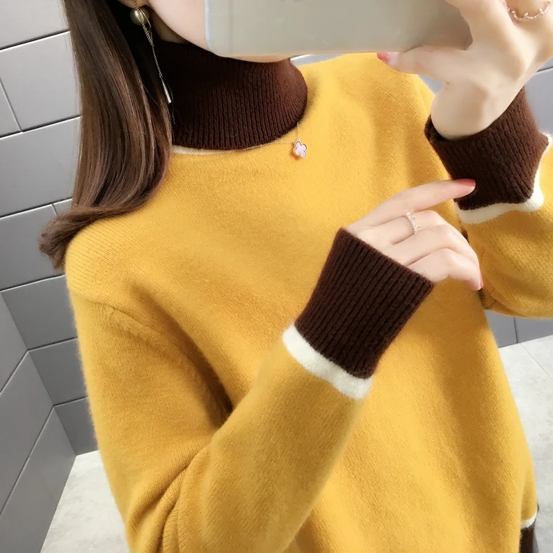 Feminino, Новое поступление, хлопковые однотонные пончо, свитер для женщин, Feminino, 9503, два сложения, воротник, цвет, пуловер 44