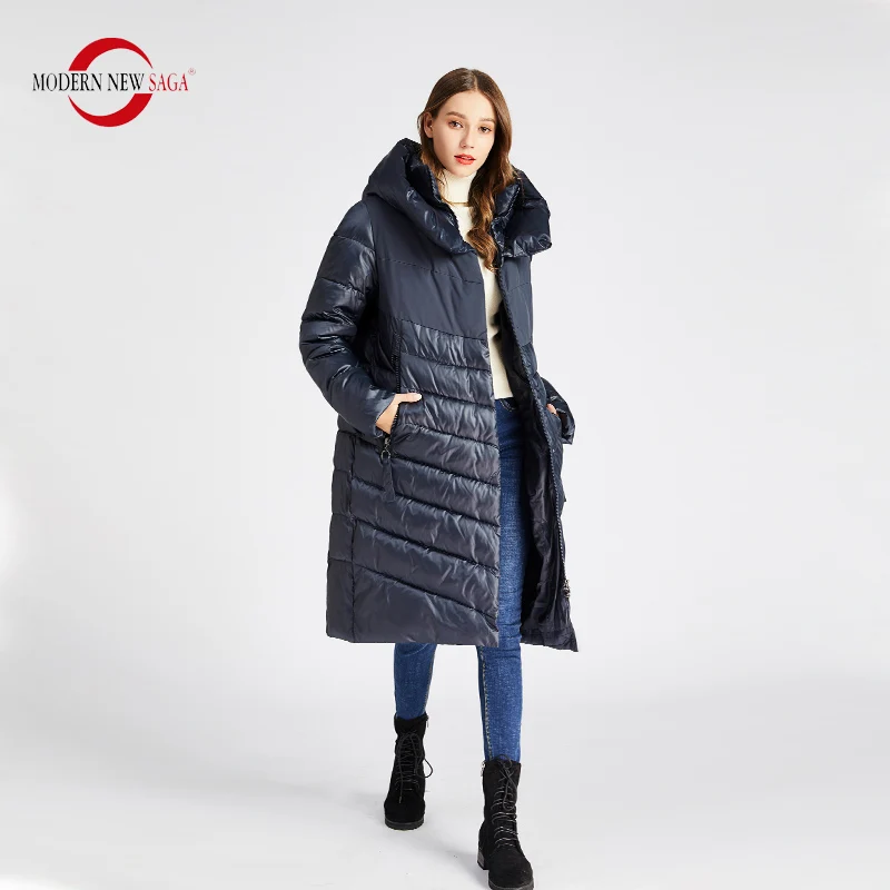 Deep Blue MODERN NEW SAGA Winter Coat Women Cotton Padded Coat Parka Femme Long Jacket Winter Women Coats And Jackets Winter Russian - Цвет: Deep Blue
