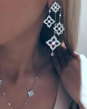 

janekelly TRENDY Long Tassel Statement Earrings For Women Wedding Cubic Zircon Party Dubai Silver Bridal Jewelry