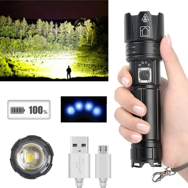 

2500 Lumens XHP90 LED Flashlight USB Rechargeable Zoomable Torch Telescopic Zoom Waterproof IPX-6 Hunting Camping Lanterna