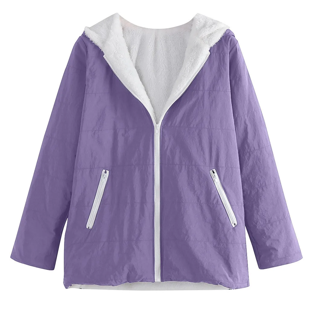 Purple Женская куртка, пальто для женщин 2019Top,, женские зимние Утепленные Пальто с длинным рукавом, теплая куртка, верхняя одежда, пальто на молнии, Veste Femme - Цвет: Purple