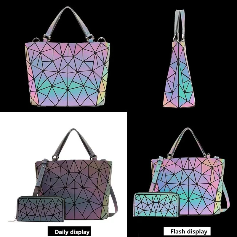 Набор женских сумок с бриллиантами и геометрическими деформациями, сумка-тоут, несимметричная складная сумка на плечо, голографическая Лазерная светящаяся сумка-мешок