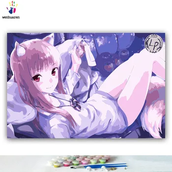 

DIY colorings pictures by numbers with colors Wolf and spice light novel picture drawing painting by numbers framed Home