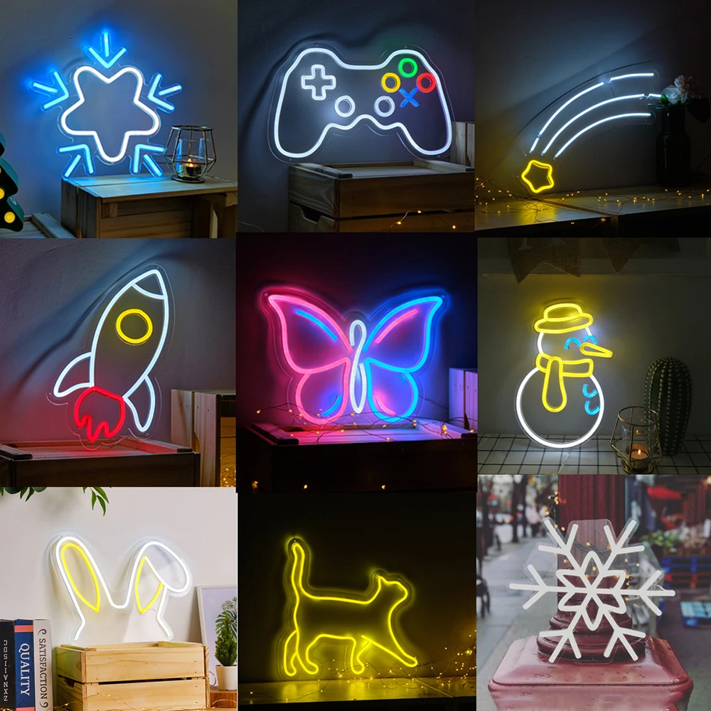 PROD 1005002954908108 Creative Bar Led Neon Light Sign 5V USB Powered
Flexible Neon Rocket Butterfly Game Console Kawaii Room Decor for
Bedroom Home
