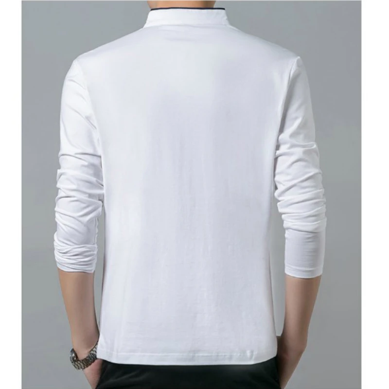  Hot Sale 2020 Spring Mens Tshirt Long Sleeve Stand Basic Solid Blouse Tee Shirt Top Casual Cotton T