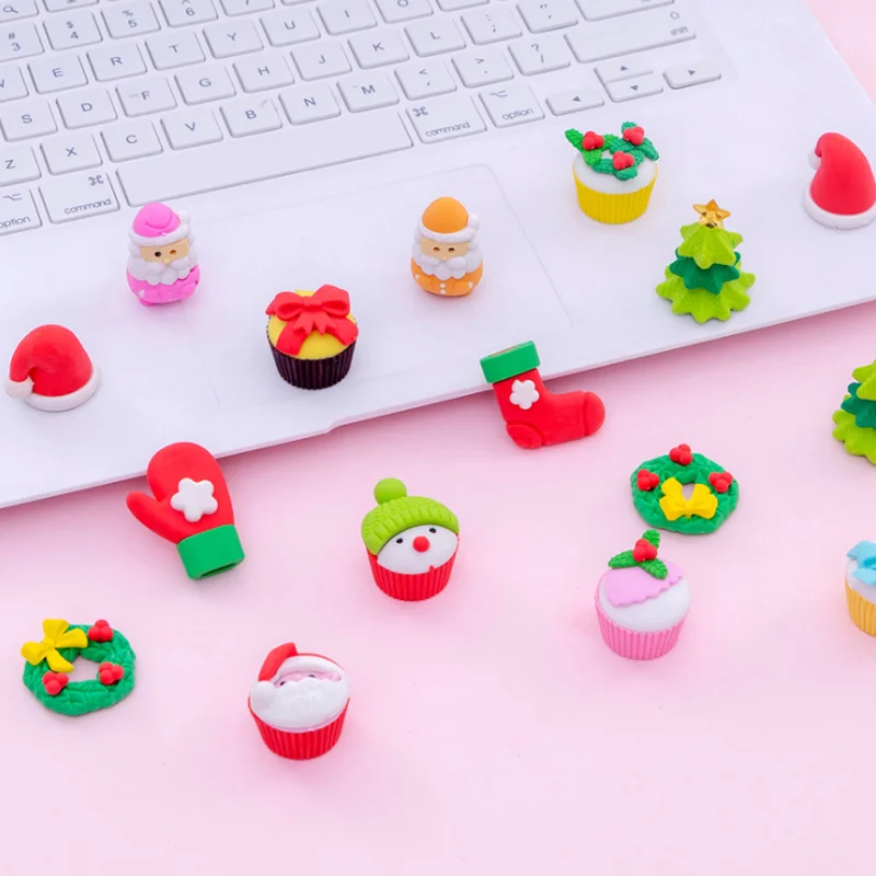 9 шт. Рождественская форма ластик Kawaii карандаш ластик креативный для детей смешные ластики рекламные студенческие канцелярские принадлежности Школьные принадлежности