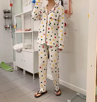 

spring autumn women pijamas print cotton pajamas set kawaii japanese korean style crayon shin chan sleepwear home suitY068