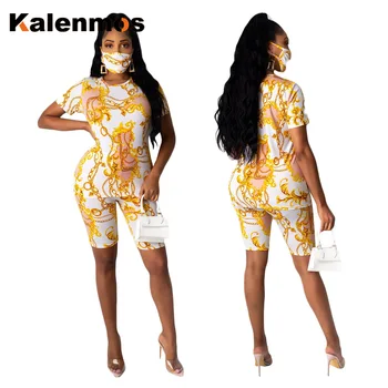 

KALENMOS 2 Piece Sets Women Paisley Vintage Homewear Casual Tshirt Biker Shorts Sports Tracksuits Sleepwear Pajamas Lounge Wear