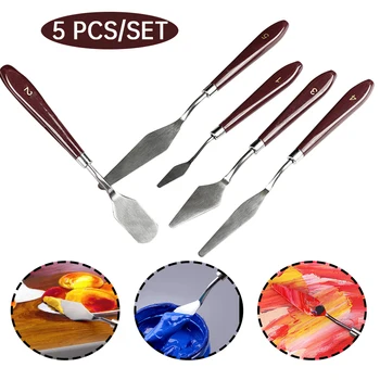 

5pcs/set Easy Clean For Artist Multifunctional Mixing Accessories Tools Stainless Steel Spatula Oil Painting Scraper Portable
