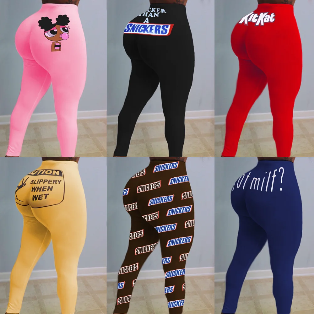 

Women's sexy high waist leggings plus size trousers Snickers KitKat printed sweatpants American clothing sports fitness pants