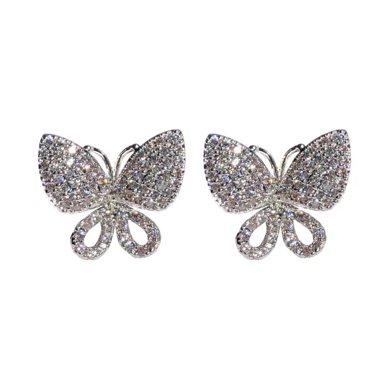 S925 Sterling Silver Needles Fine Jewelry Stud Earrings For Women Butterfly Cubic Zirconia Elegant Temperament Fine Jewelry