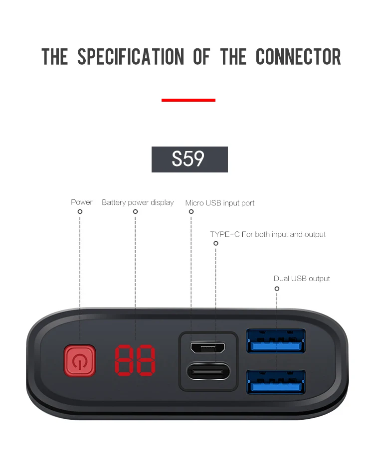 WESDAR S59 S60 20000mAh Large Capacity with Digital Display Power Bank