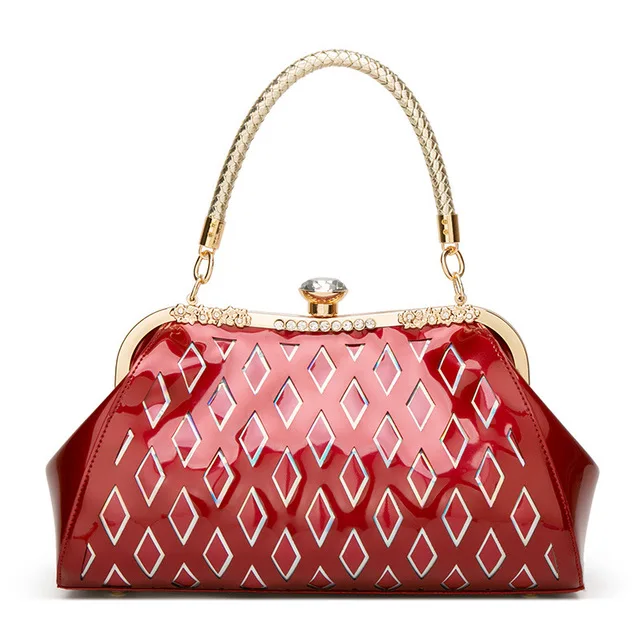 Gradosoo женские сумки из лакированной кожи, сумки на плечо для женщин, дизайн с бриллиантами, Сумка с верхней ручкой, женская брендовая HMB646 - Цвет: Бургундия