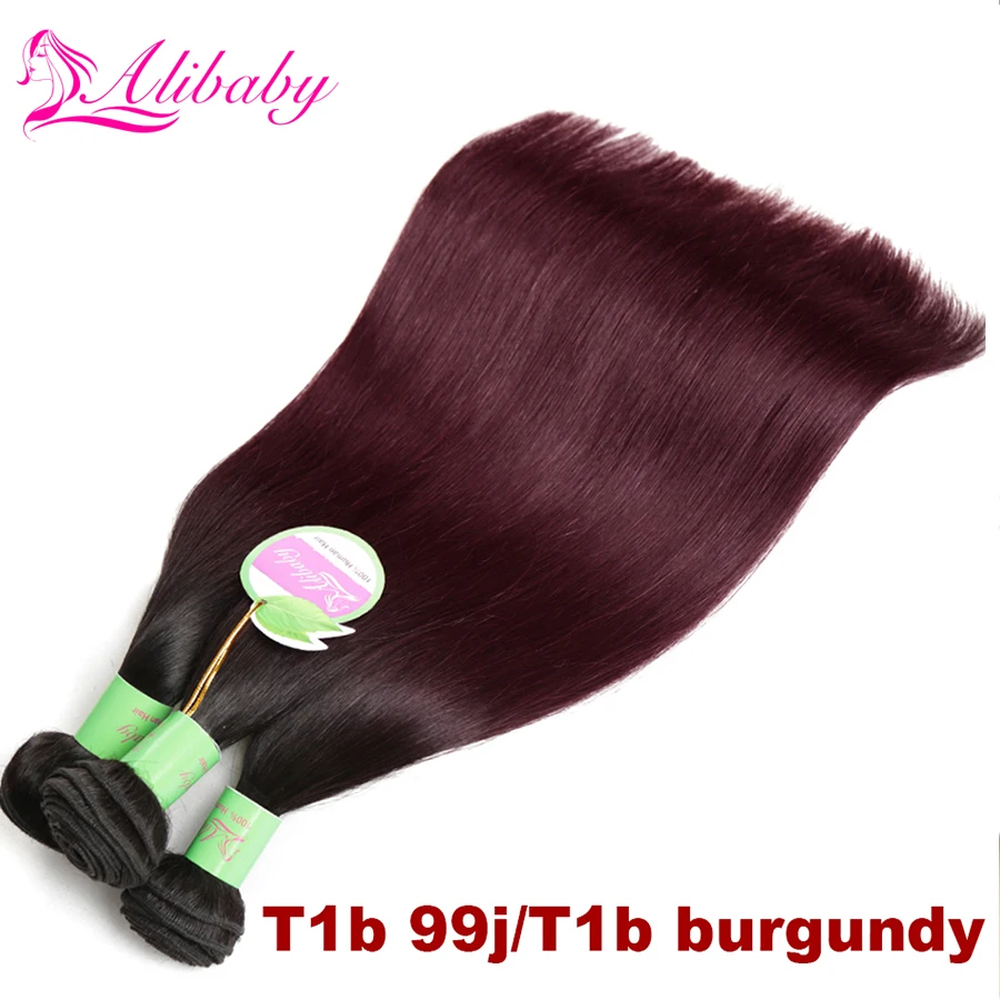 T1B/бордовый Alibaby 99j пряди для плетения волос T1b/бургундские волосы, волнистые винно-красные человеческие пряди, предварительно окрашенные прямые Омбре пряди для волос - Цвет: T1B/бордовый