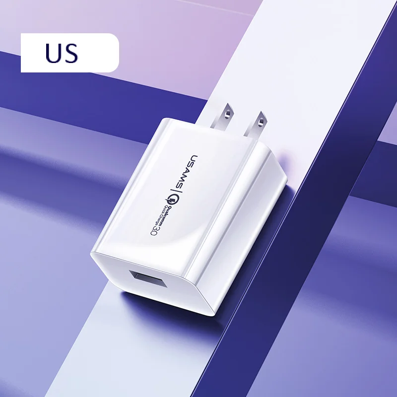 US USAMS quick charge QC 3,0 зарядное устройство для телефона 5V 3A быстрое зарядное устройство европейского стандарта Универсальное зарядное устройство для мобильного телефона samsung для iPhone 11 XS - Тип штекера: US