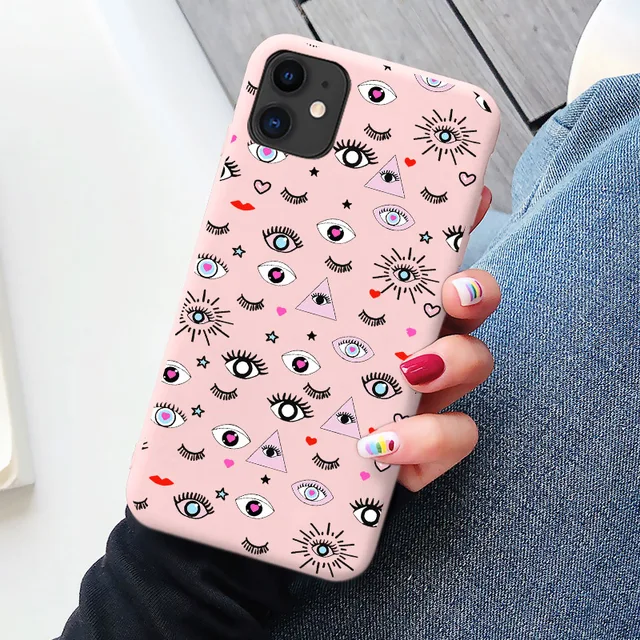 Cartoon pink Evil Eye Case For IPhone 12 11 Pro Max 6S 7 8 Plus SE2020 Xr Xs MAX Fashion Soft Tpu Silicone back Cover Phone Case pink eyes 2